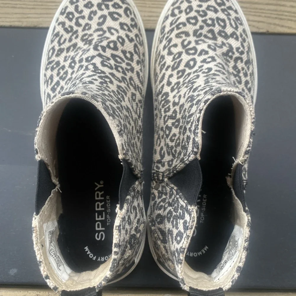 Sperry Top-Sider Crest Vibe High Top Leopard Print Sneakers Grey Black Women 6.5